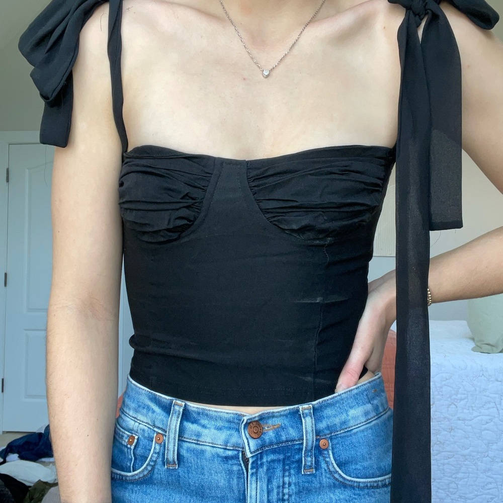 Native daughters black crop top with tie straps